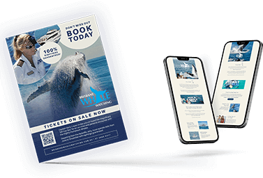 Campaign for Brisbane Whale Watching, featuring a captivating image of a whale on both a mobile phone and a tablet.