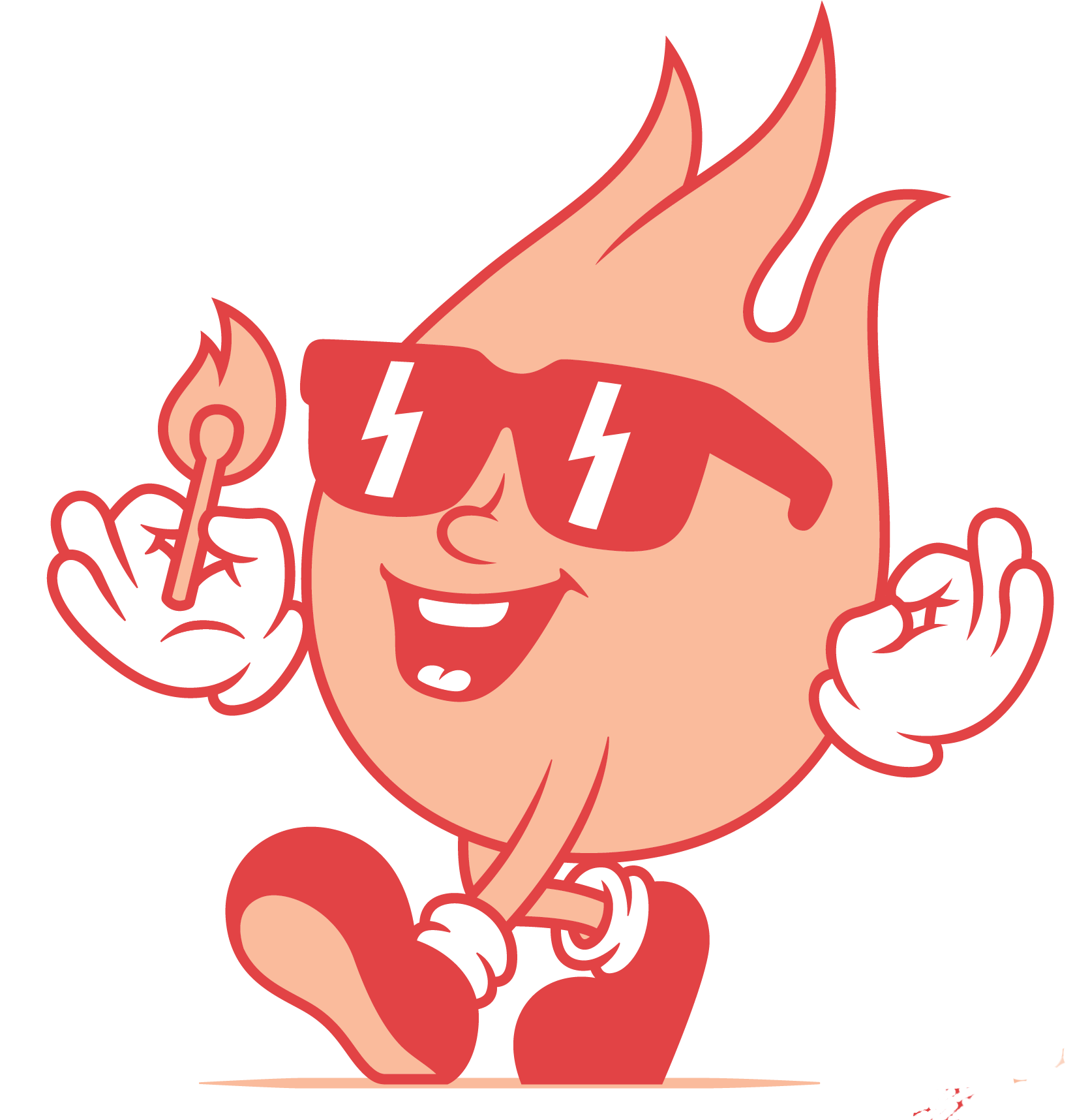 A Matchsticks Mascot wearing sunglasses and holding a torch.